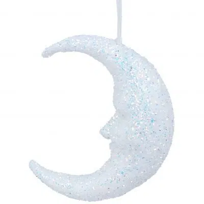 Gisela Graham Poly Dec 13cm - White/Irid Glitter Moon
