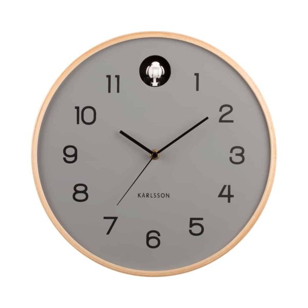 Karlsson Wall clock natural Cuckoo birch Mouse Grey