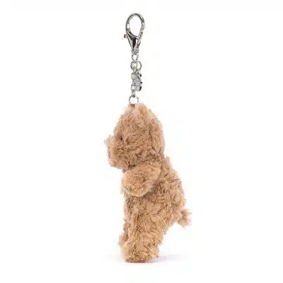 Jellycat Bartholomew Bear Bag Charm BAR4BC small brown near on silver coloured metal charm with clip side view