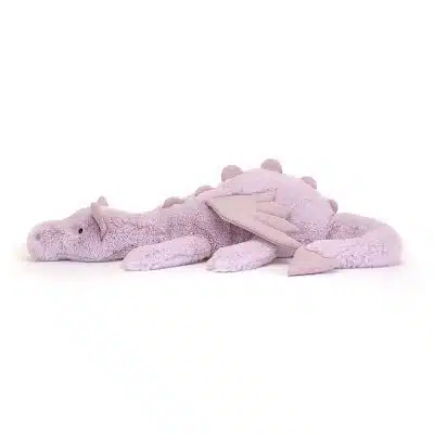 Jellycat Lavender Dragon Huge LAV1DD lilac fur dragon with sparkly wings and tail side view