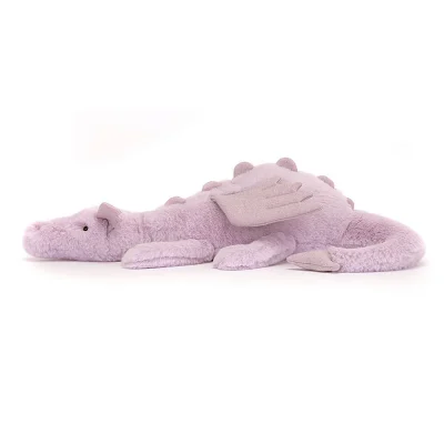 Jellycat Lavender Dragon large LAV2DD lilac fur dragon with sparkly wings and tail Side view