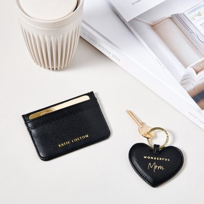 klb3062 Katie Loxton Heart Keyring & Card Holder Set 'Wonderful Mum' in Black