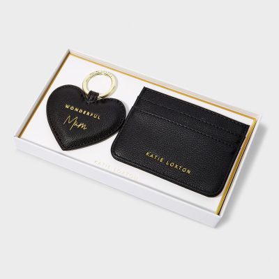 Katie Loxton Heart Keyring & Card Holder Set 'Wonderful Mum' in Black