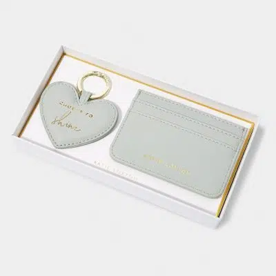 klb3064 Katie Loxton Heart Keyring & Card Holder Set 'Choose To Shine' in Cool Grey