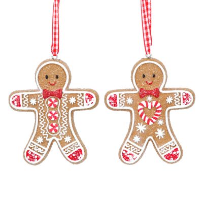 Gisela Graham Resin Gingerbread Man Dec w Gingham Loop - 2 Assorted