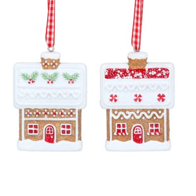 Gisela Graham Resin Gingerbread House Dec - 2 Assorted