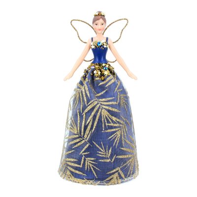 Gisela Graham Blue/Gold Resin/Fabric Tree Top Fairy - Sml