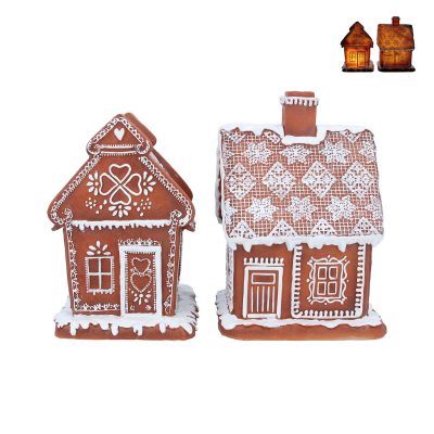 Gisela Graham Iced LED Gingerbread House Orn - 2 Assorted Medium