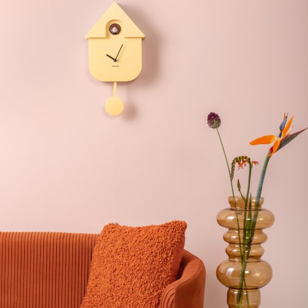 Karlsson Wall Clock Modern Cuckoo Soft Yellow lifestyle
