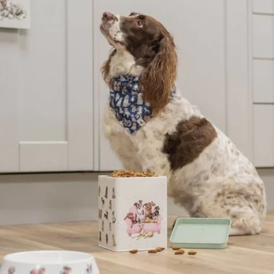 Wrendale Dog Treat Tin lifestyle with dog