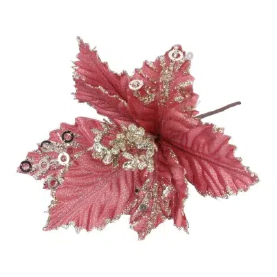 Gisela Graham Pick 26cm - Rose Pink Fabric Poinsettia