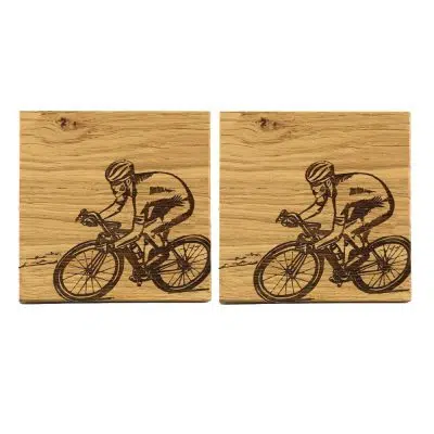 Scottish Made 2 Oak Coasters - Cycling