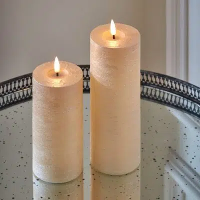 Lightstyle London Metallic Pillar Candles (Light Champagne) | set of 2