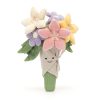 Jellycat Amuseable Bouquet of Flowers pink white and yellow in green bouquet