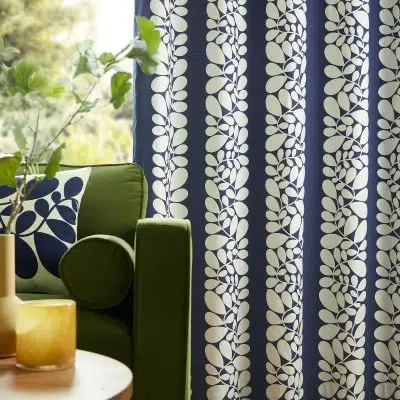 Orla Kiely Sycamore Stripe Space Blue Ready Made Curtains Eyelet cameo