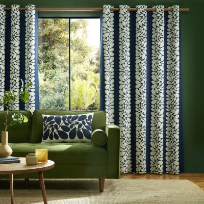 Orla Kiely Sycamore Stripe Space Blue Ready Made Curtains Eyelet
