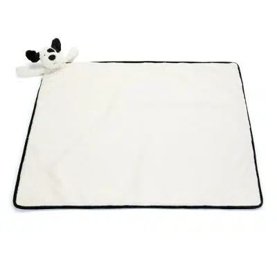 Jellycat Bashful Black & Cream Puppy Blankie full open