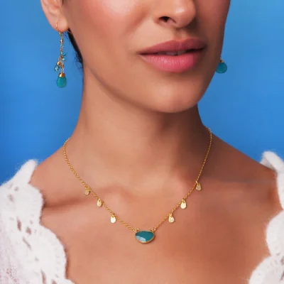 Ashiana London Summer Necklace Aqua Chalcedony on model