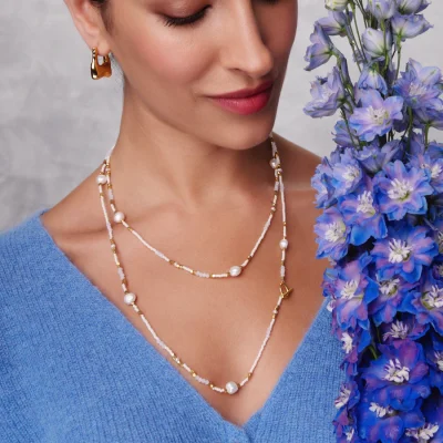 Ashiana Kiara Necklace White beaded on model