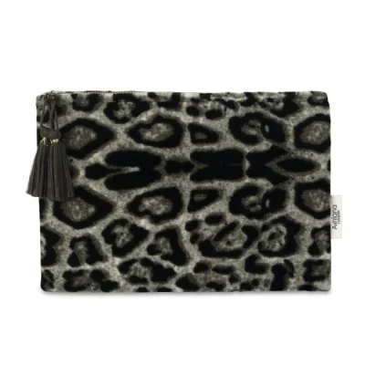 Ashiana London North Leopard Print Velvet Pouch on white background