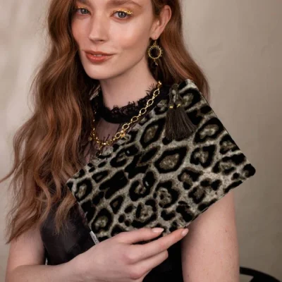 Ashiana London North Leopard Print Velvet Pouch lifestyle image