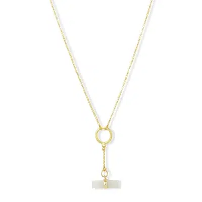 Ashiana London Greta White Chalcedony Necklace: White Chalcedony gemstone bar pendant necklace photographed on white background