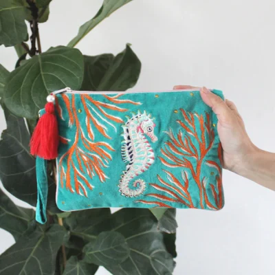 House of Disaster Coral Seahorse Clutch Bag