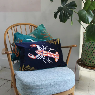 House of Disaster Coral Velvet Lobster Cushion lifestyle