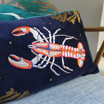 House of Disaster Coral Velvet Lobster Cushion