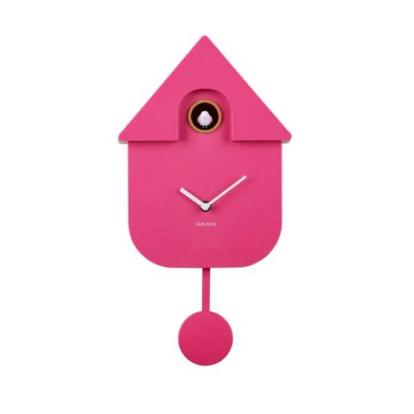 Karlsson Wall Clock Modern Cuckoo Bright Pink close up