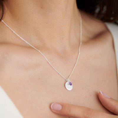 Joma Jewellery Sterling Silver Birthstone A Little 'February' Necklace on model