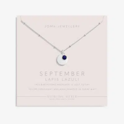 Joma Jewellery Sterling Silver Birthstone A Little 'September' Necklace on poem card