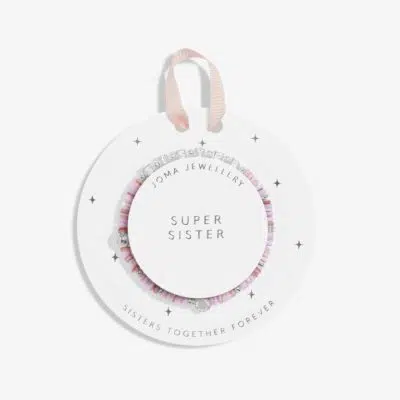 Joma Jewellery Children's Happy Little Moments 'Super Sister' Bracelet In Silver Plating on gift card