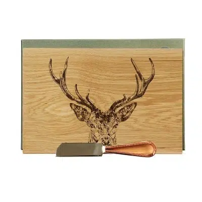 Scottish Made Oak Cheese Board & Knife Set - Stag Prince