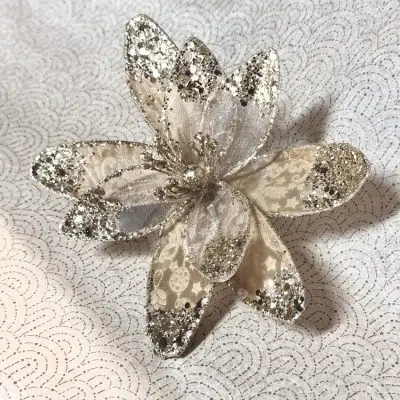 Gisela Graham Gold Polyester Clip on Flower