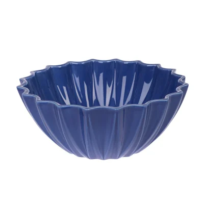 Gurgly Etoile fluted bowl in Azure blue on white background