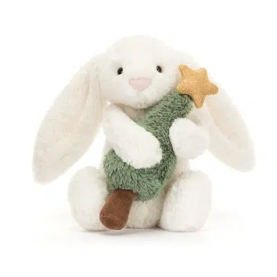 Jellycat Bashful Bunny with Christmas Tree front