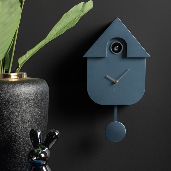Karlsson Wall Clock Modern Cuckoo Metallic Dark Blue