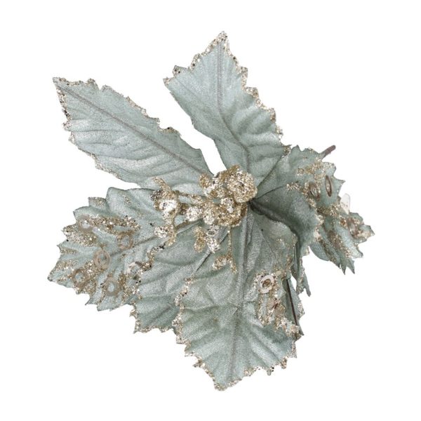 Gisela Graham Pick 26cm - Pale Green Fabric Poinsettia