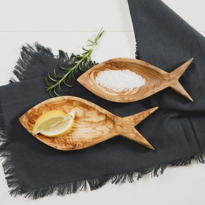 Naturally Med Olive Wood - 2 Fish Shaped Bowls