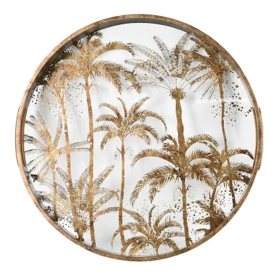 Set of 2 Antique Gold Palm Clear Trays