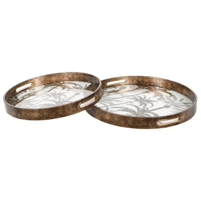 Set of 2 Antique Gold Palm Clear Trays