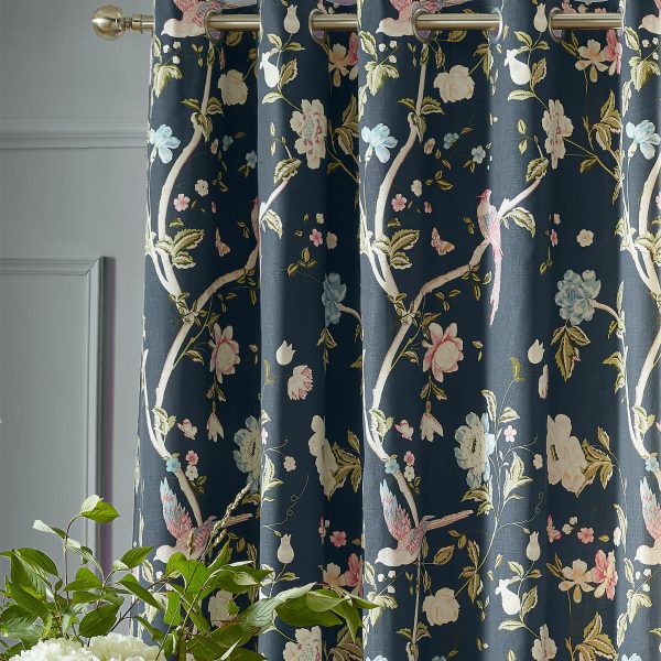 Laura Ashley Summer Palace Midnight Readymade Eyelet Curtains close up