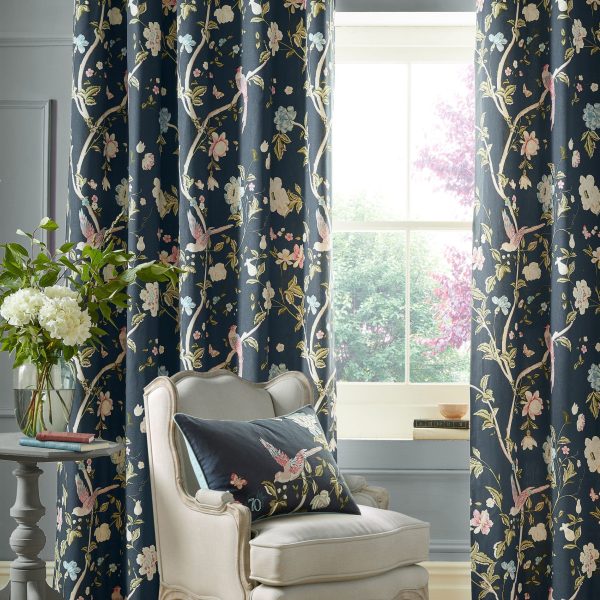 Laura Ashley Summer Palace Midnight Readymade Eyelet Curtains-Clearance
