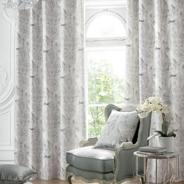 Laura Ashley Tregaron Silver Readymade Eyelet Curtains-Clearance