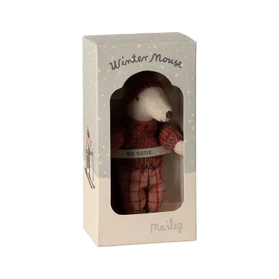 Maileg Winter mouse with ski set, Big sister - Rose