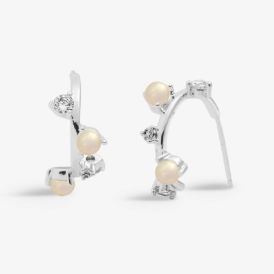 Joma Jewellery Halo Pearl Cubic Zirconia & Pearl Hoop Earrings
