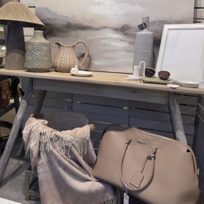 Rustic wooden console table lifestyle