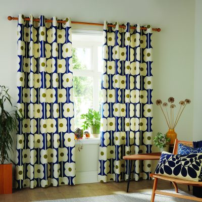 Orla Kiely Abacus Flower Navy Ready Made Curtains Eyelet Main
