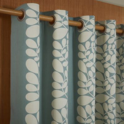Orla Kiely Sycamore Stripe Duckegg Ready Made Curtains Eyelet close up